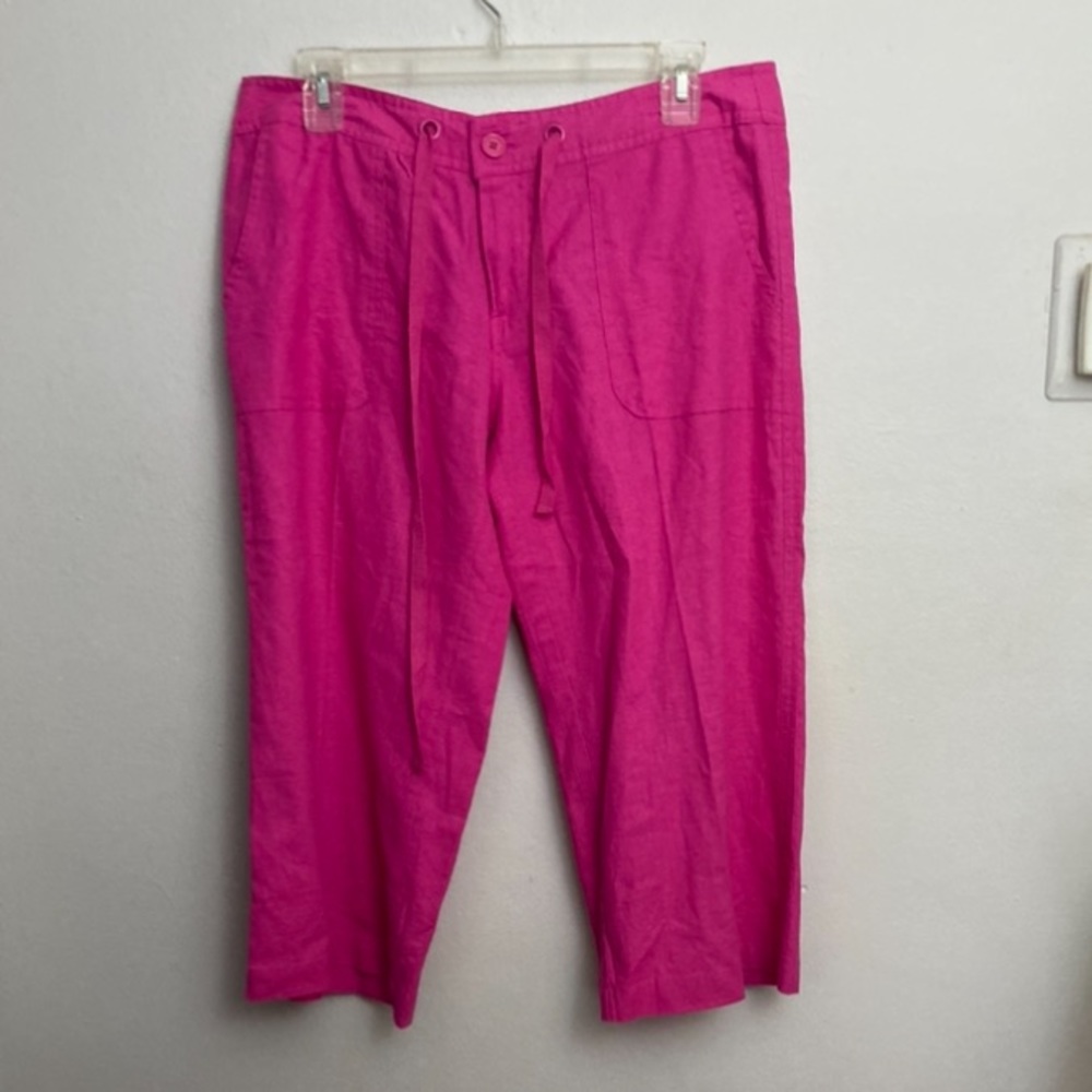 6-9 Geri C Linen Capri pants hot pink drawstring Large